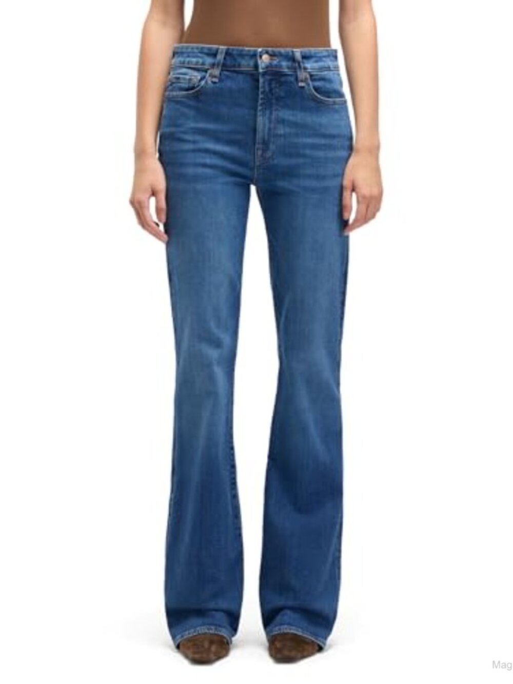 Petite Slim Illusion Bootcut Jeans Mid Rise Cotton Stretch